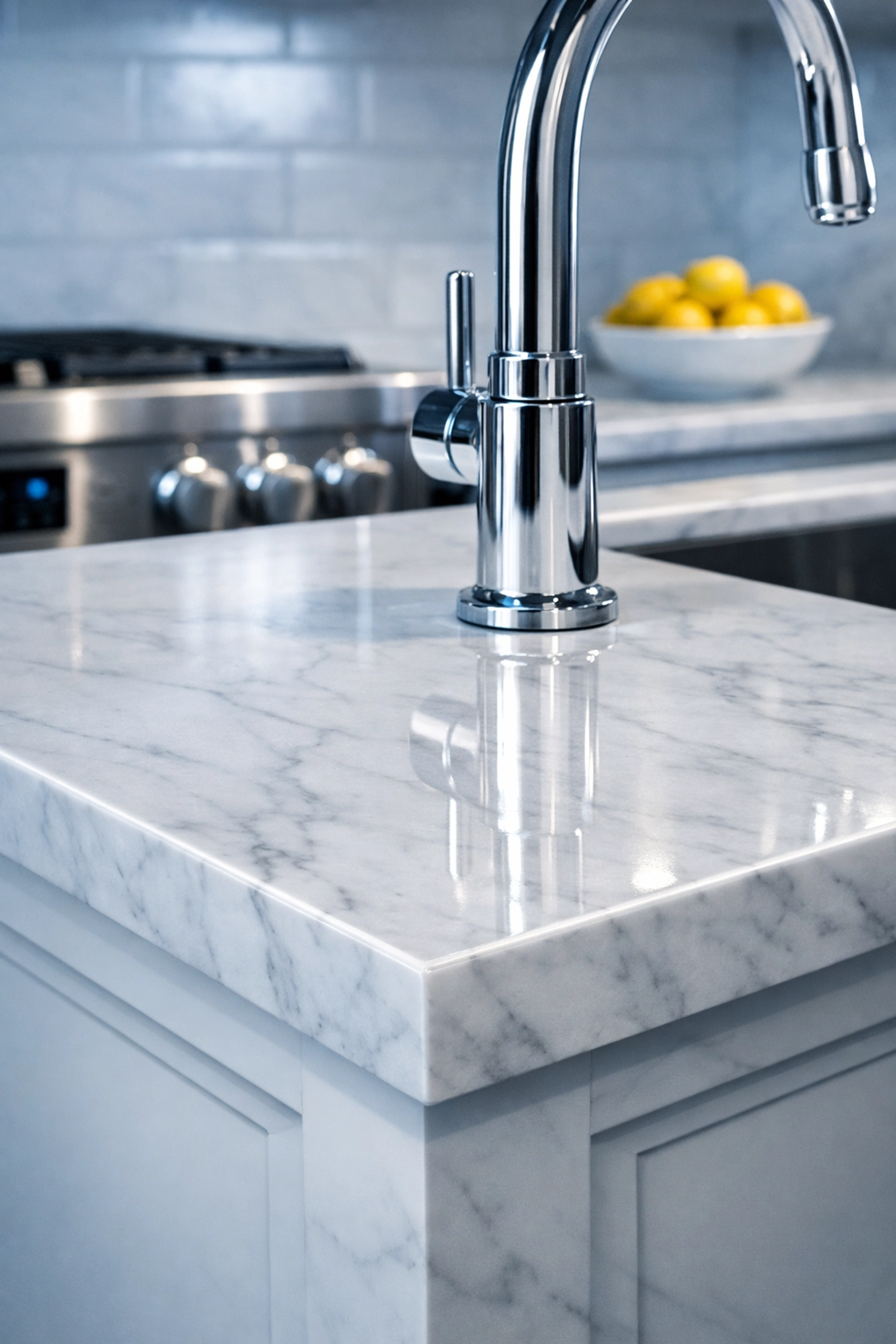 Sparkling marble kitchen island reflecting the forensic precision of a professional deep cleaning MA strike.