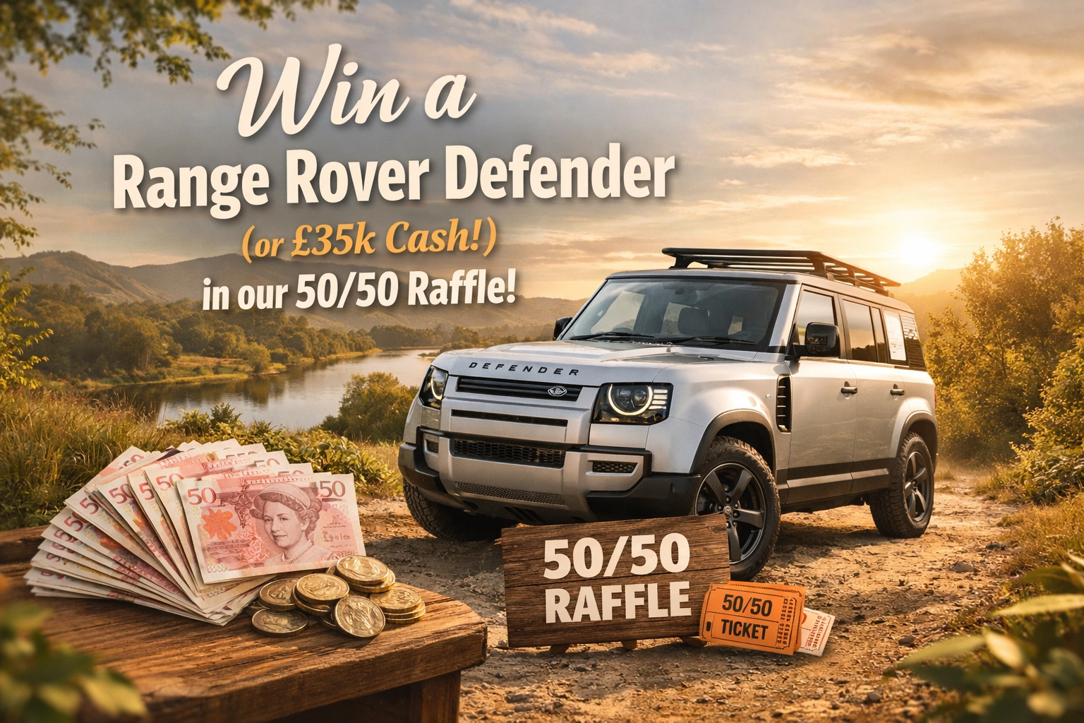 [HERO] Win a Range Rover Defender (or £35k Cash!) in our 50/50 Raffle!