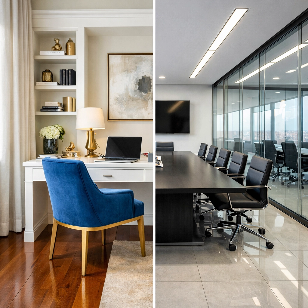 High-end residential and commercial interiors showcasing versatile house cleaning services MA expertise.