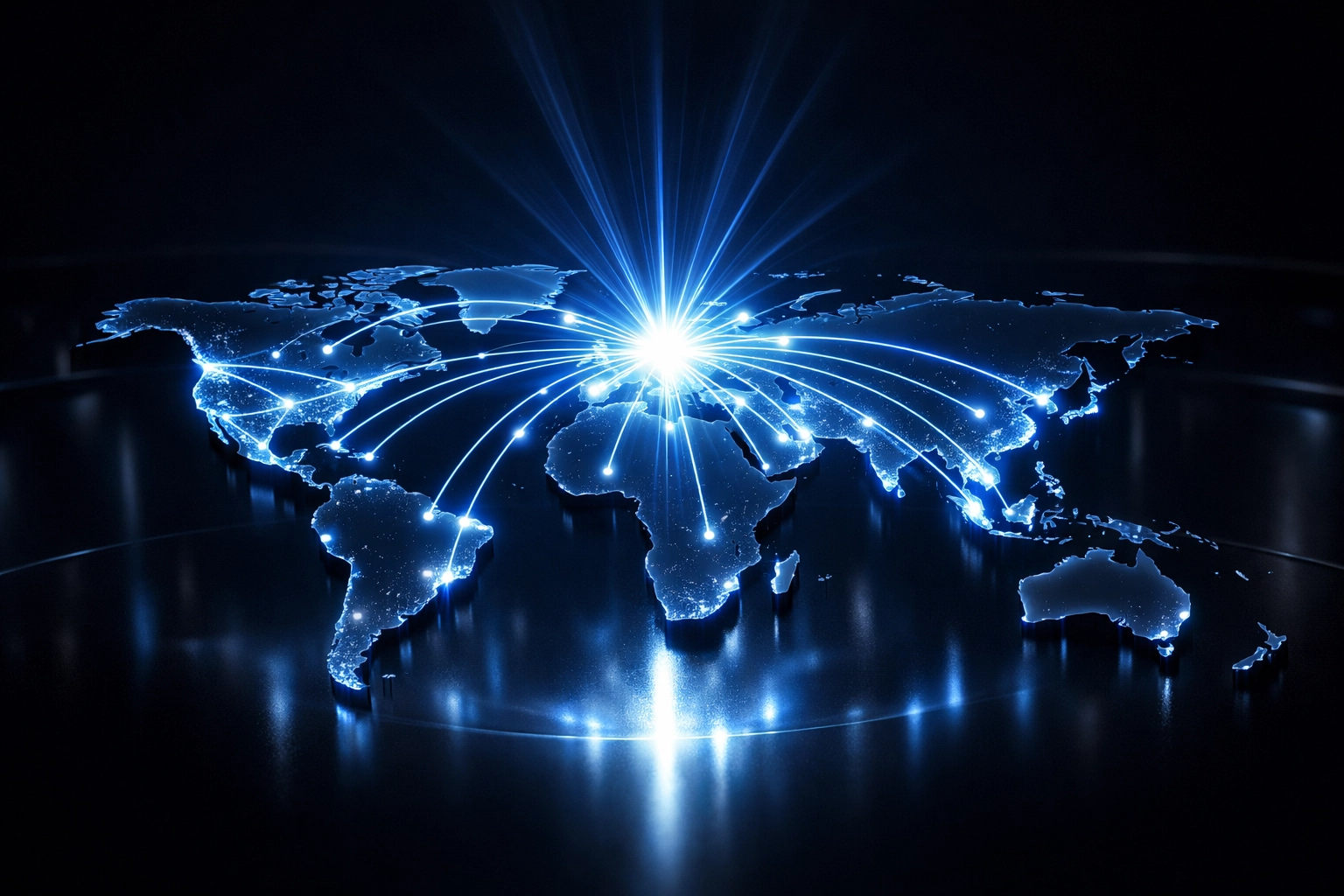 Global world map highlighting UTC as the center for international business time zone coordination.