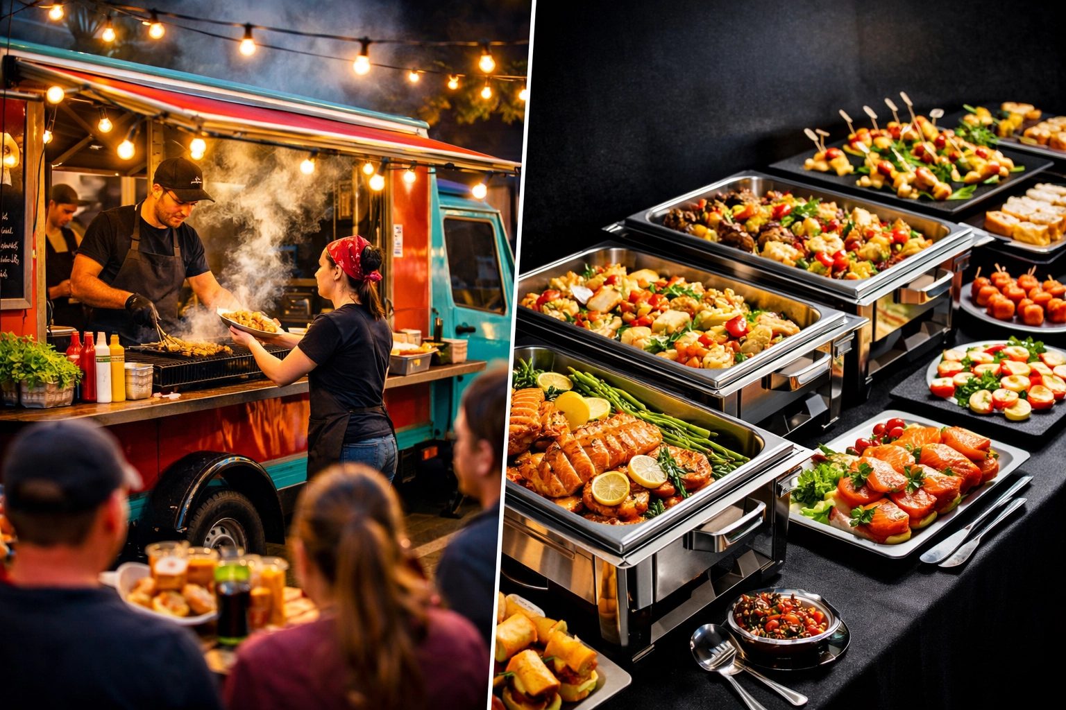 On-site food truck catering vs pick-up buffet comparison for Salt Lake City events