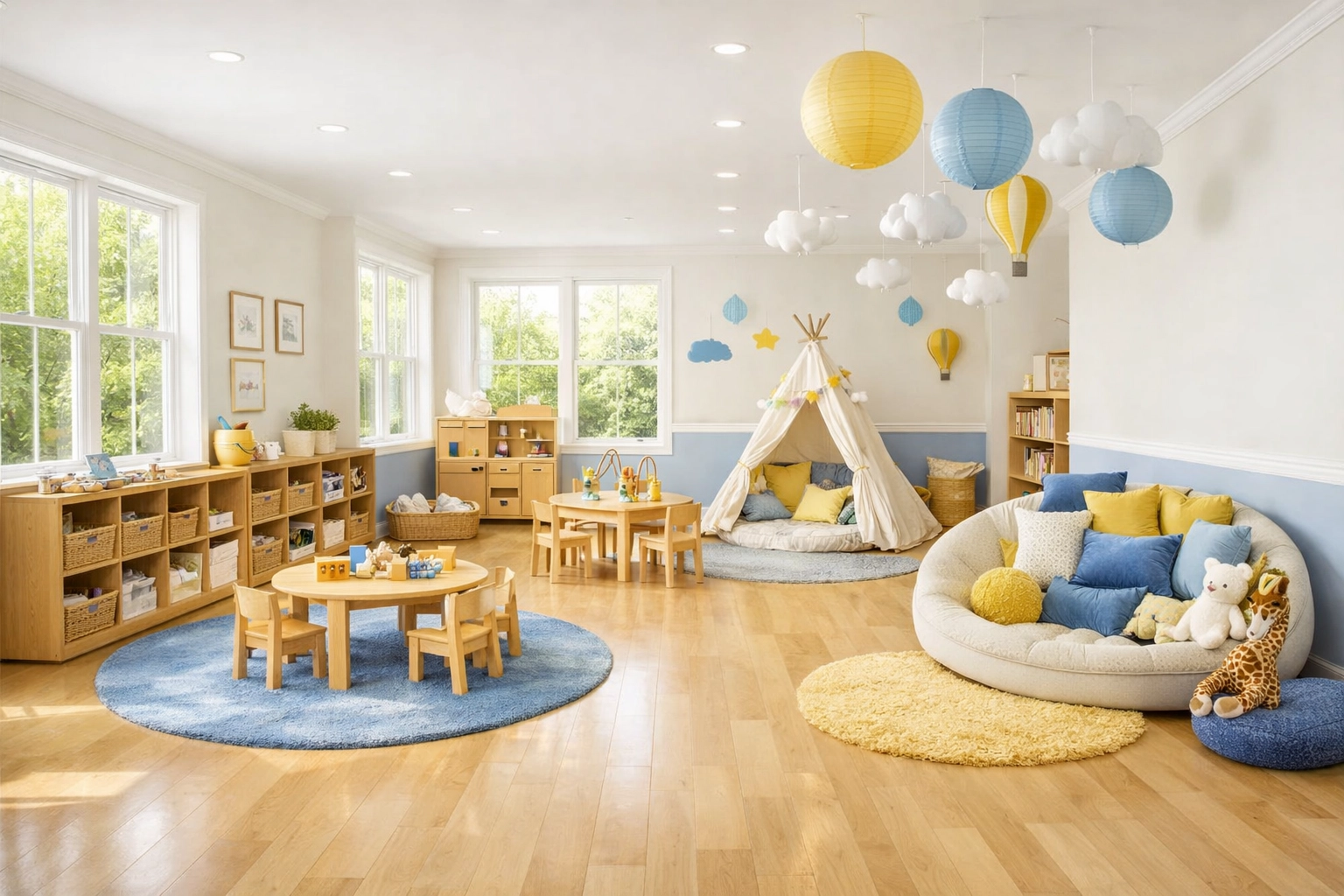 Impeccably clean and organized daycare center in Harvard MA with polished hardwood floors.