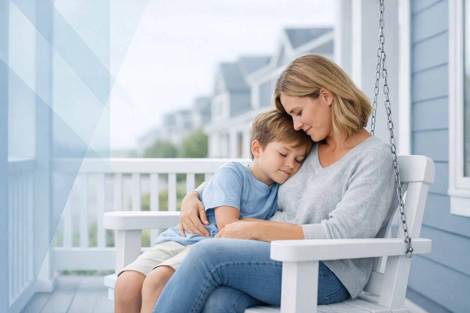 Mother and child on a porch swing representing the best interests of the child in Virginia Beach custody cases.