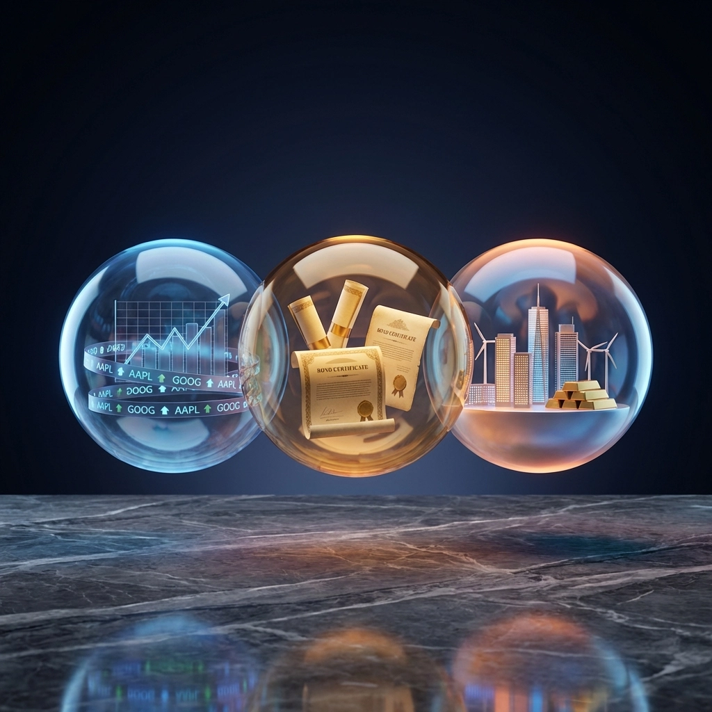 Visualization of the 40/30/30 portfolio model with equities, bonds, and alternative investments as key asset classes