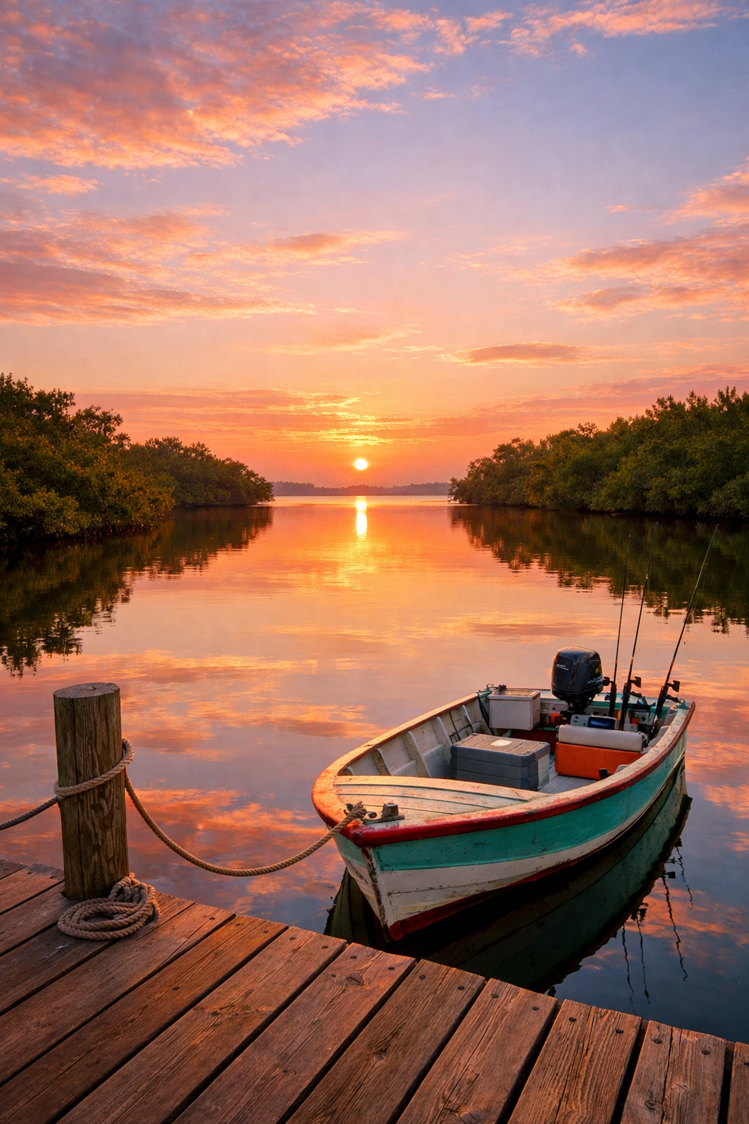 Serene sunrise over a Northwest Cape Coral canal highlighting prime SWFL waterfront homes.