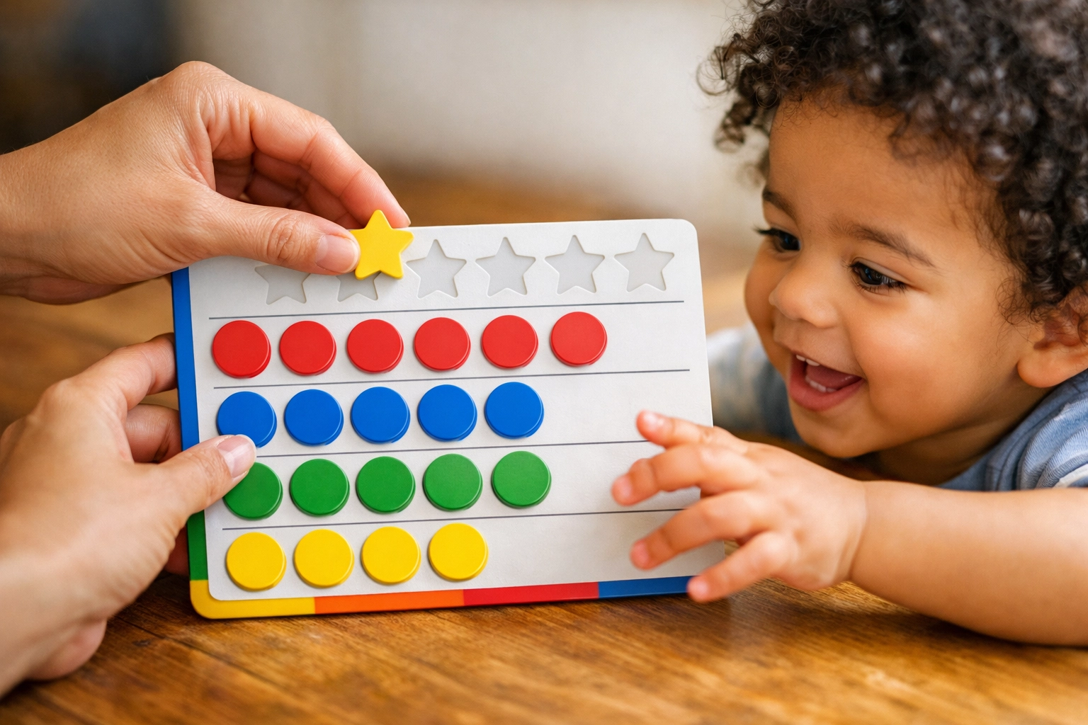 Parent using token board for positive reinforcement in ABA parent training