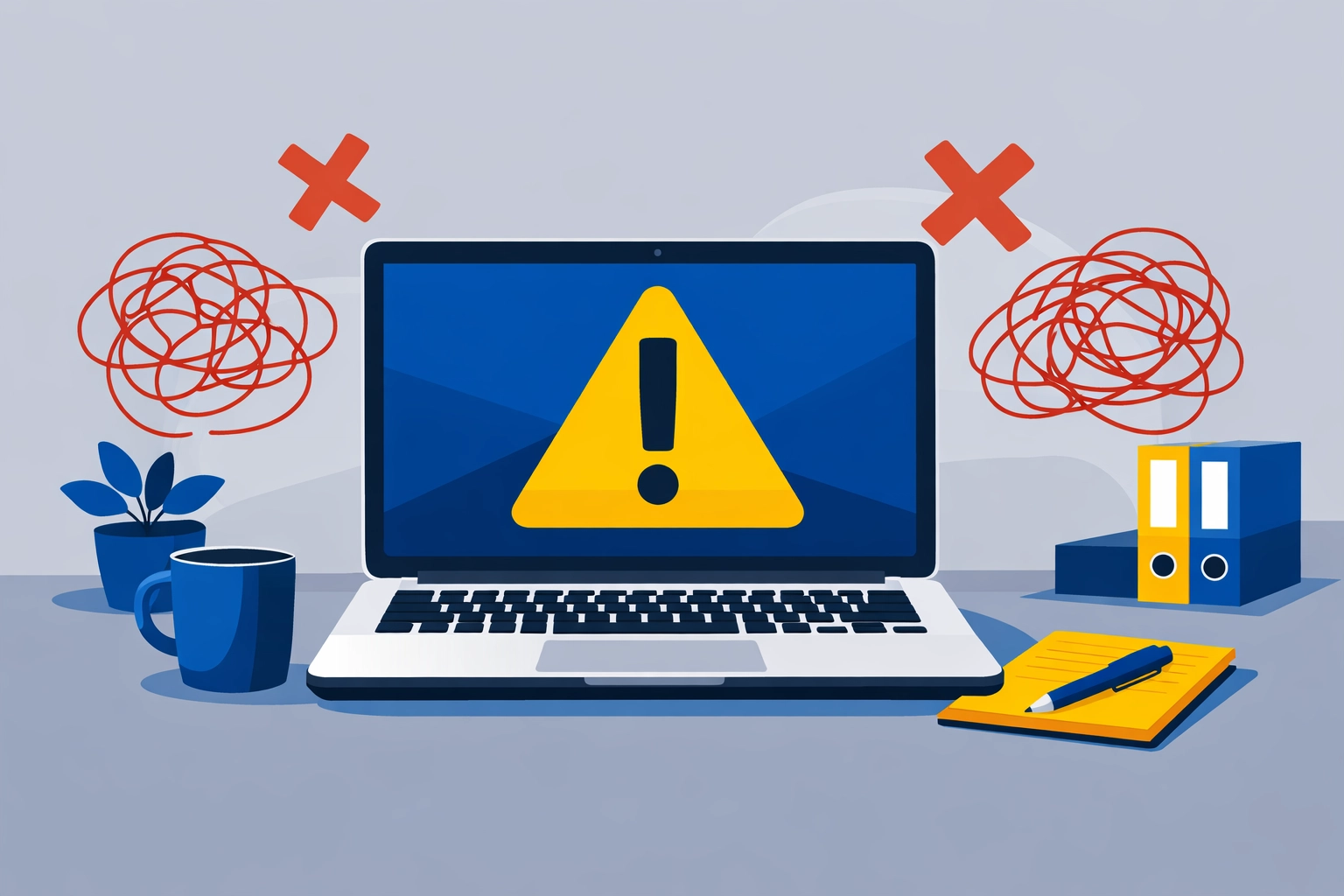 Warning icons on a laptop depicting common DIY tax software filing errors and IRS audit triggers.