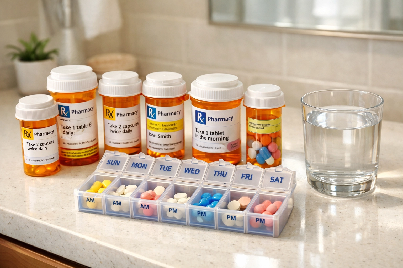Prescription medications and pill organizer for fall prevention medication management