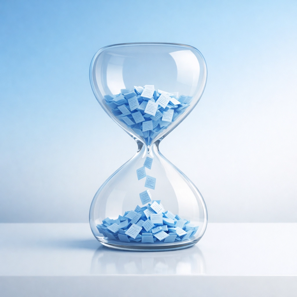 Hourglass with flowing documents representing the June 1 deadline for a valid contract for sale NSW.