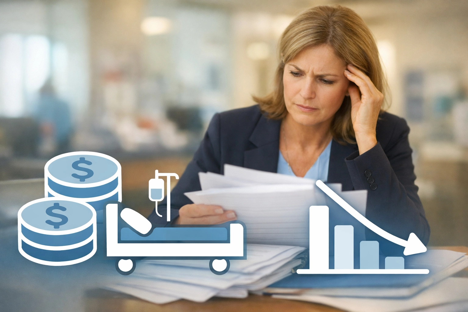 SNF administrator reviewing documents concerned about veteran eligibility screening and financial impact