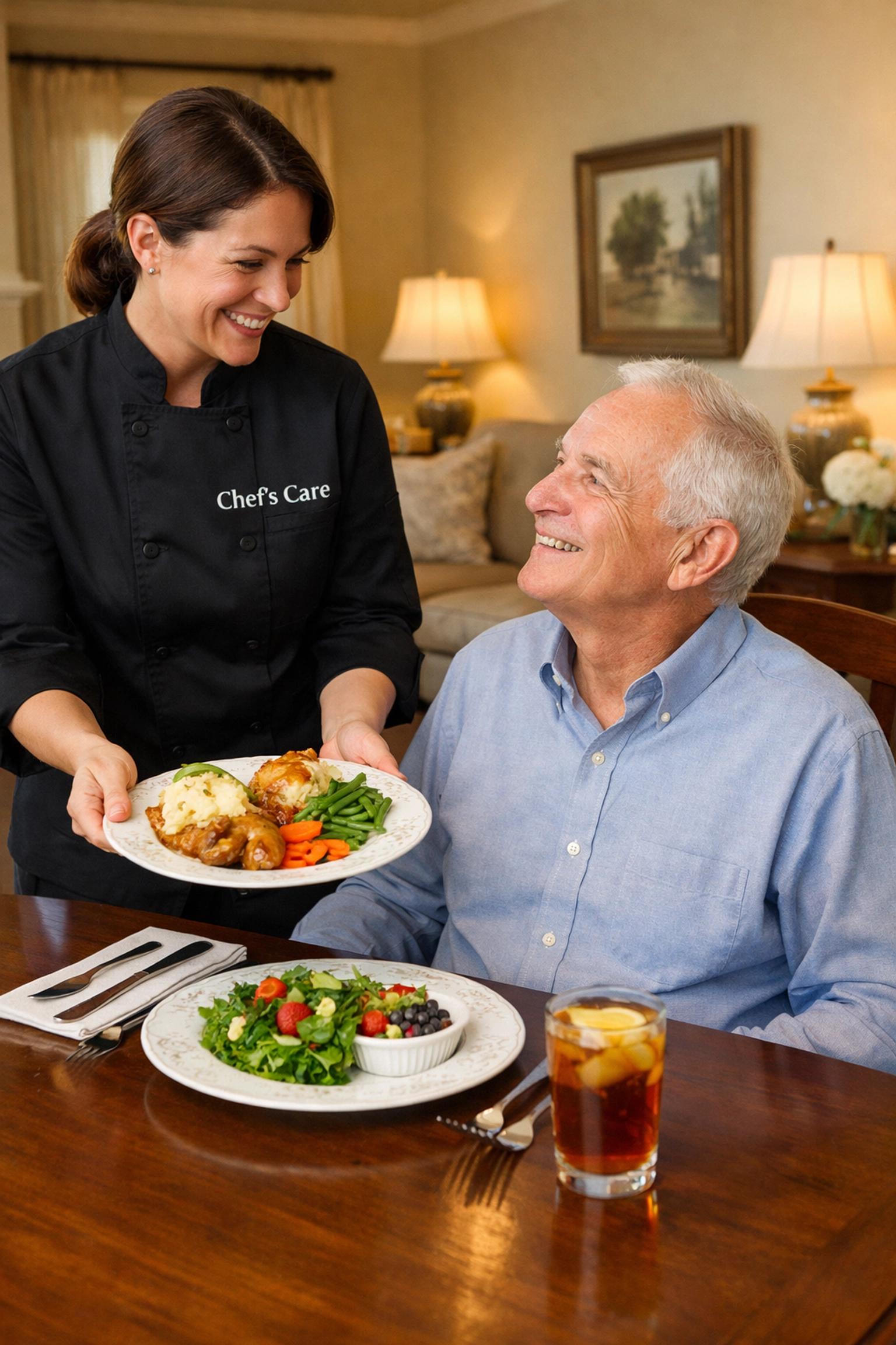 In-home culinary care featuring a fresh meal served with hospitality and dignity.