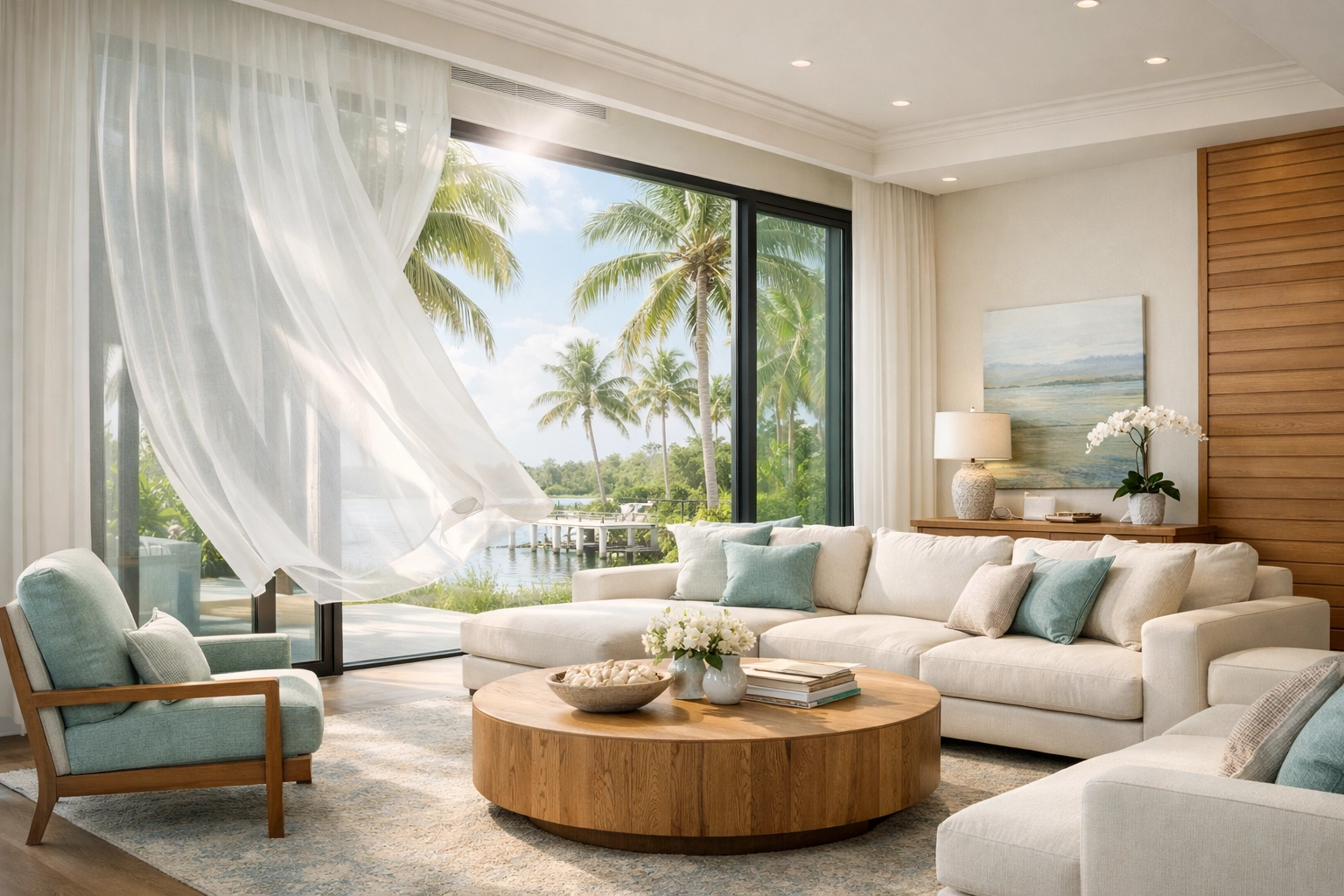 A quiet and cool living room in Lee County showing a well-functioning HVAC system.