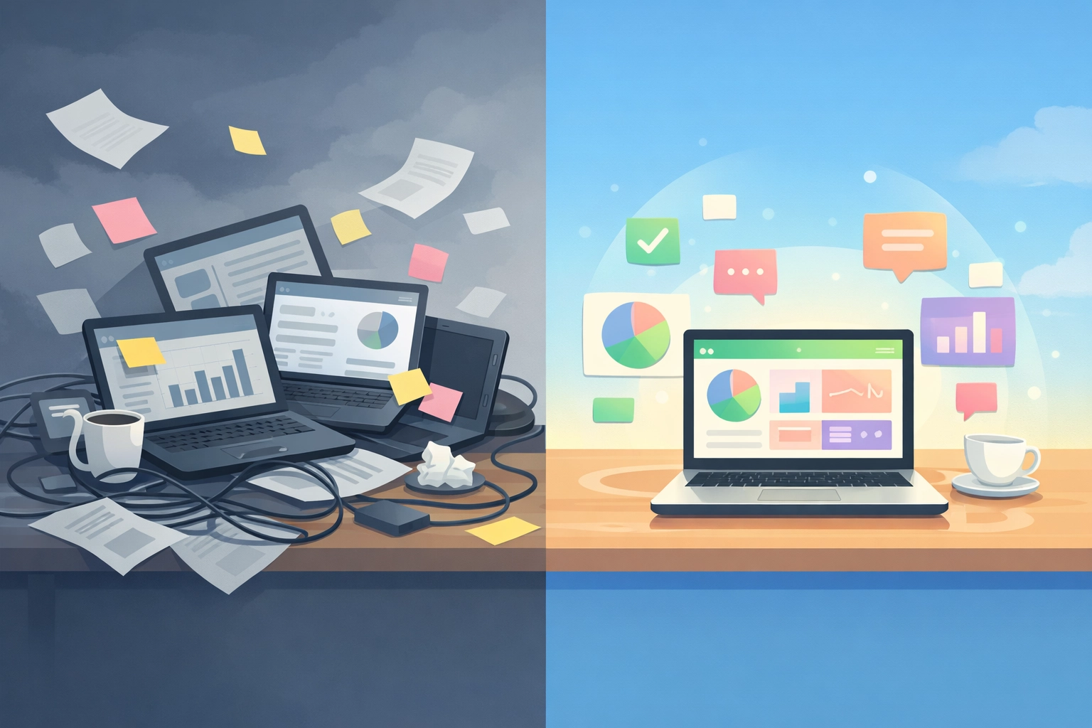 Chaotic disconnected systems transforming into unified business management dashboard