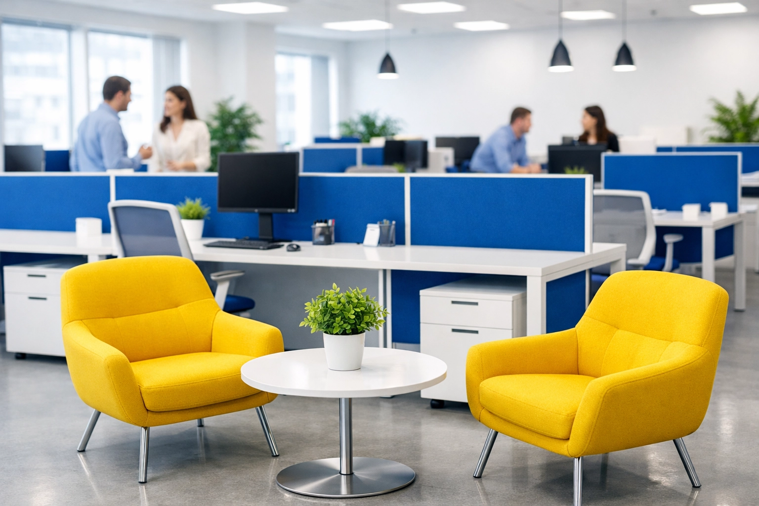 Organized and healthy open-plan office layout highlighting a professional cleaning culture.