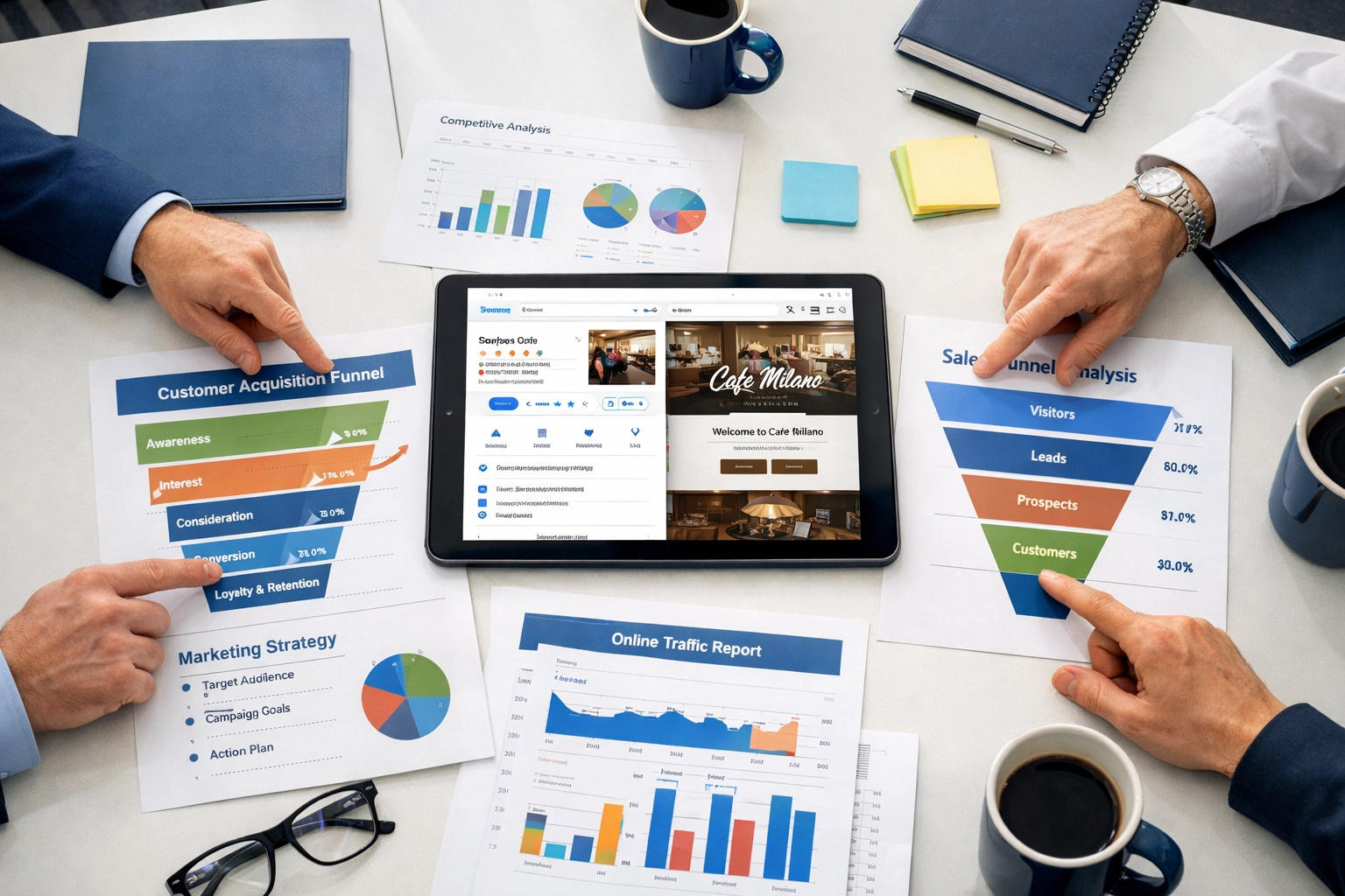 Business strategy session combining Google Business Profile and website SEO for customer acquisition