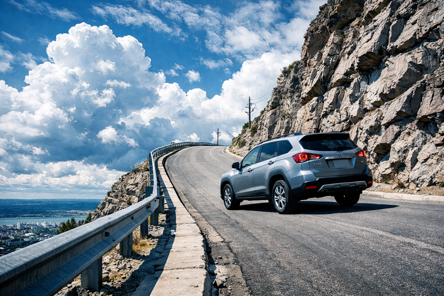 SUV climbing a steep Hamilton mountain road showing why transmission maintenance is vital for hilly terrain.