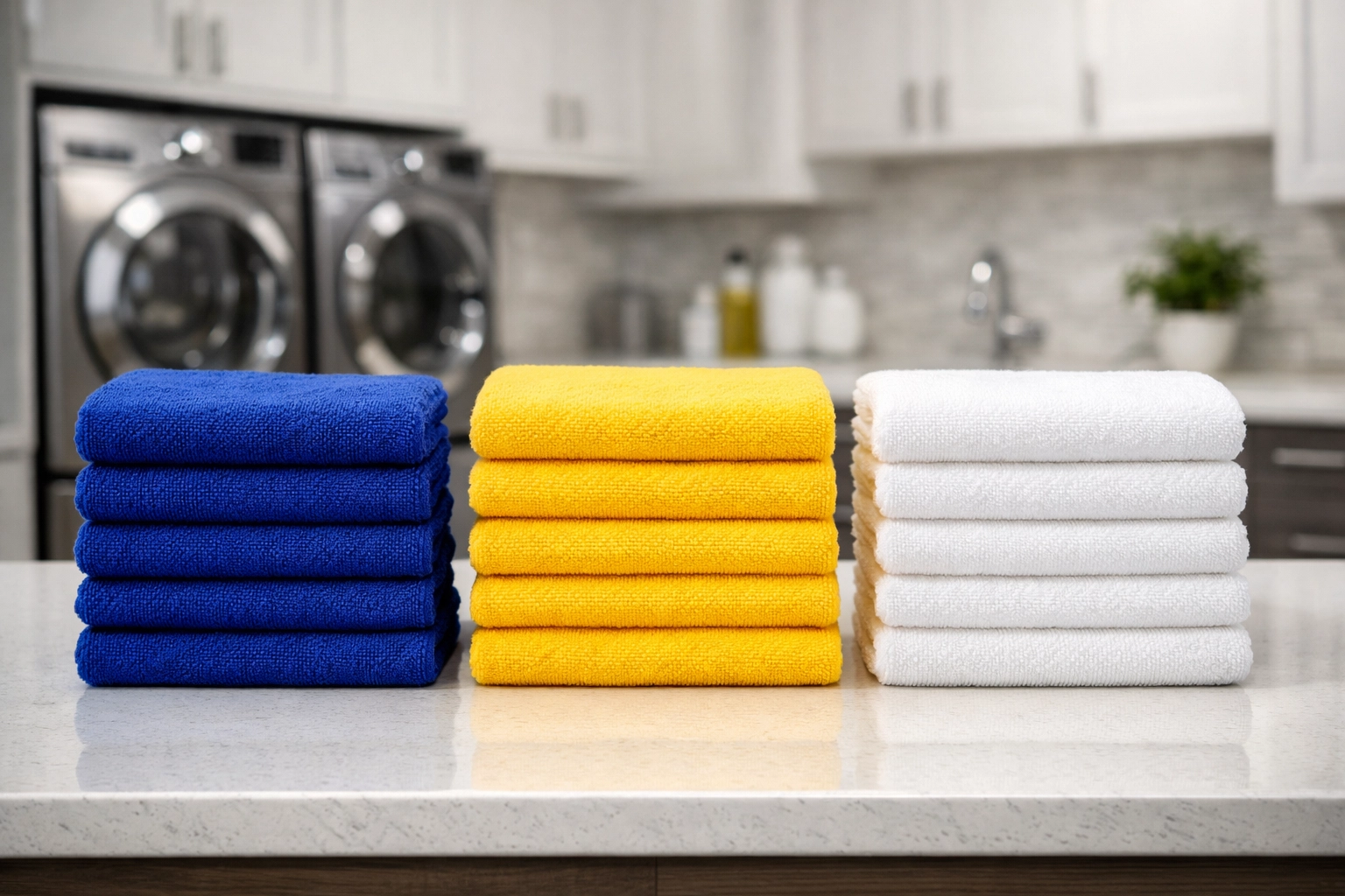 Color-coded microfiber towels used for hygienic house cleaning Marlborough services to prevent germ spread.