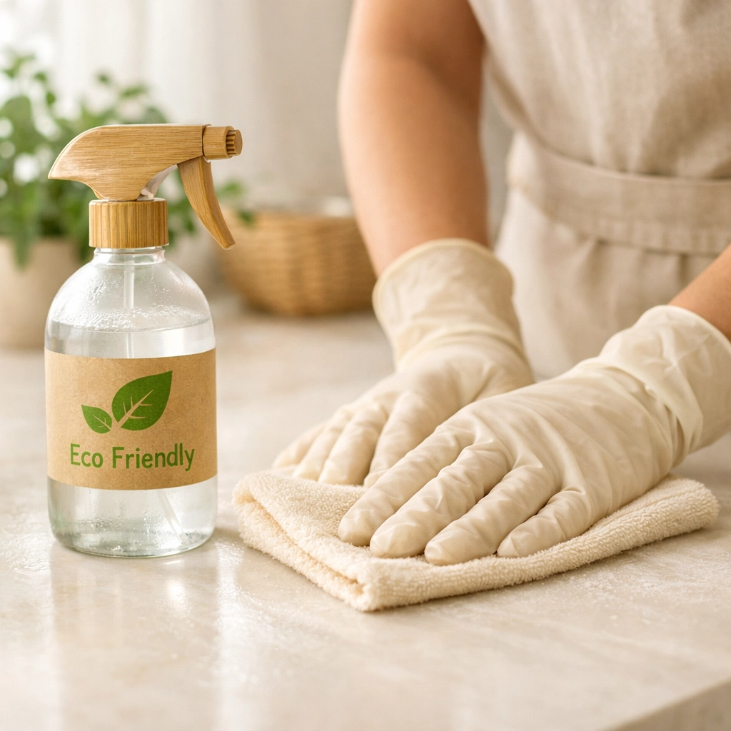 Professional cleaner using eco-friendly products for house cleaning service in Greenville