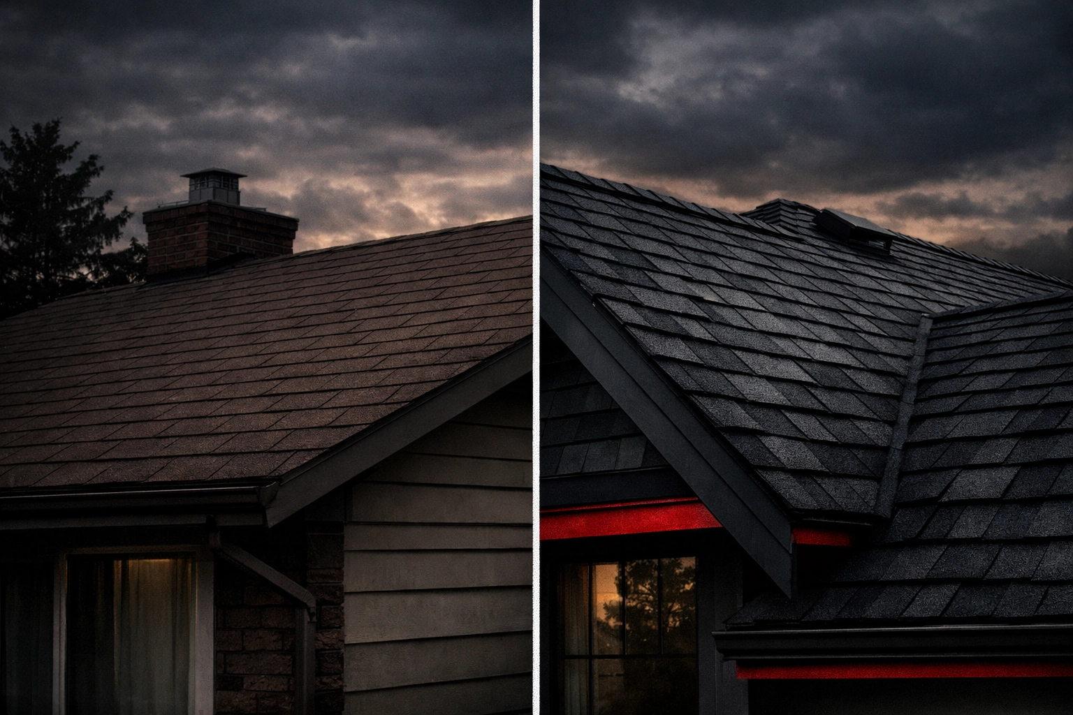 Comparison of flat 3-tab shingles versus thick dimensional architectural shingles on residential roofs