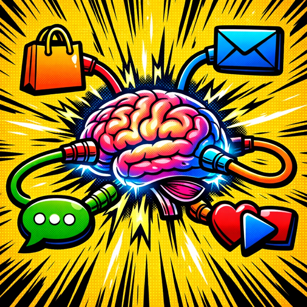 Digital brain hub connecting business apps for seamless workflow automation and data syncing.