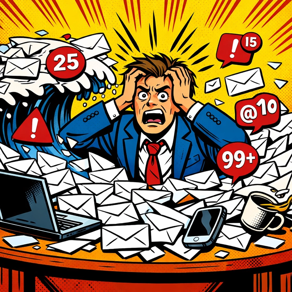 Frustrated business owner overwhelmed by emails before deciding to automate customer support with AI.