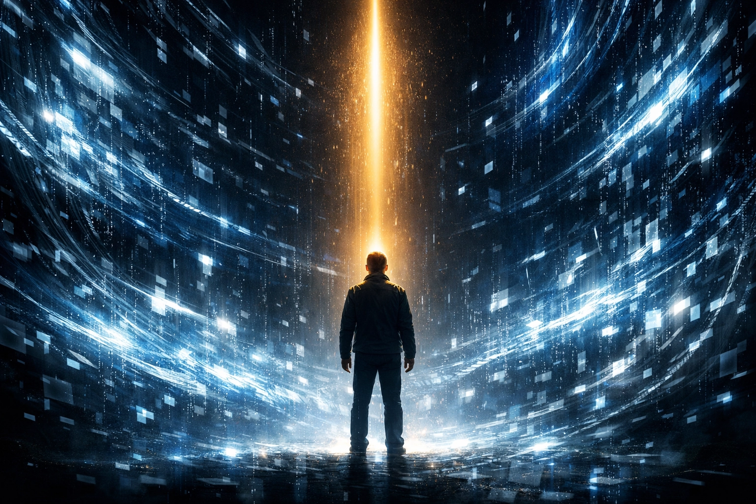 Finding spiritual peace and clarity amidst a chaotic vortex of digital news and data.