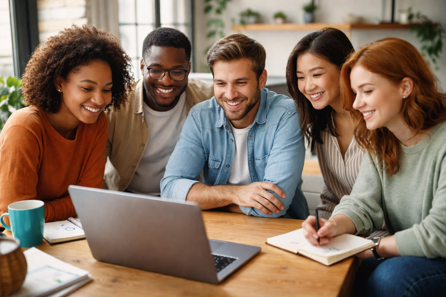 Startup team conducting weekly user conversations to gather customer feedback in modern office