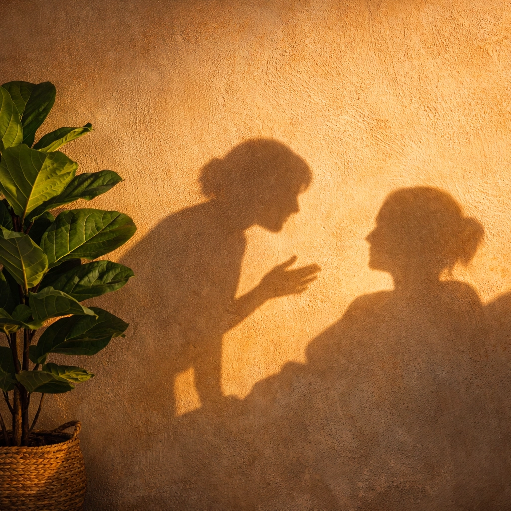 Artistic silhouette of a postpartum doula and new parent connecting for emotional support in Toronto.