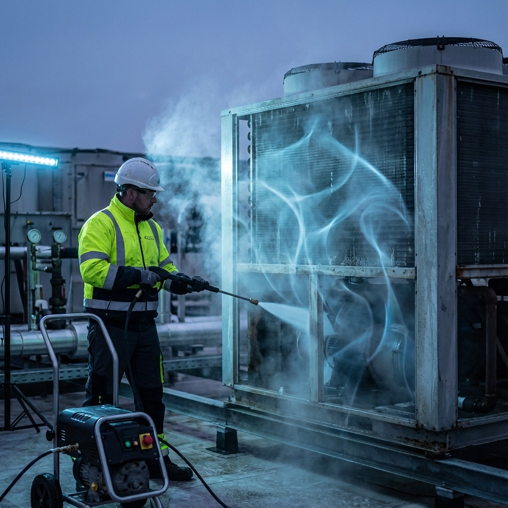 Cleaning refrigeration condenser coils