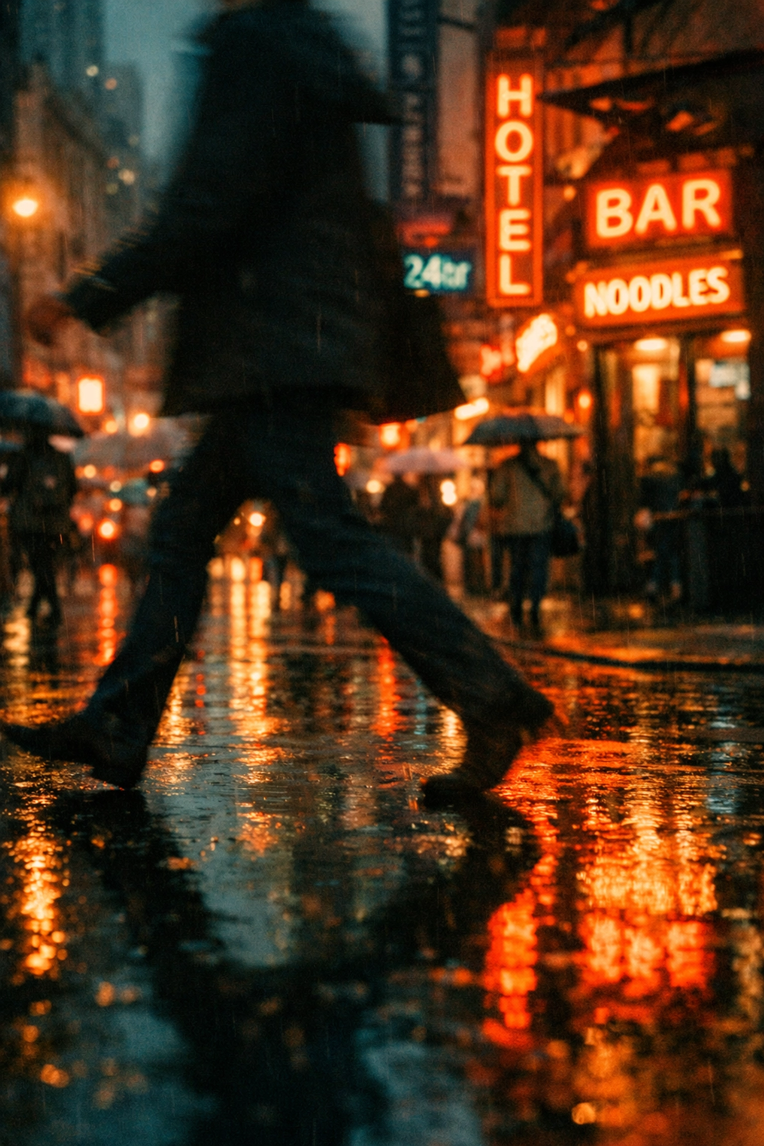 Moody street photo with motion blur and neon signs, reflecting 2026 photography news trends.