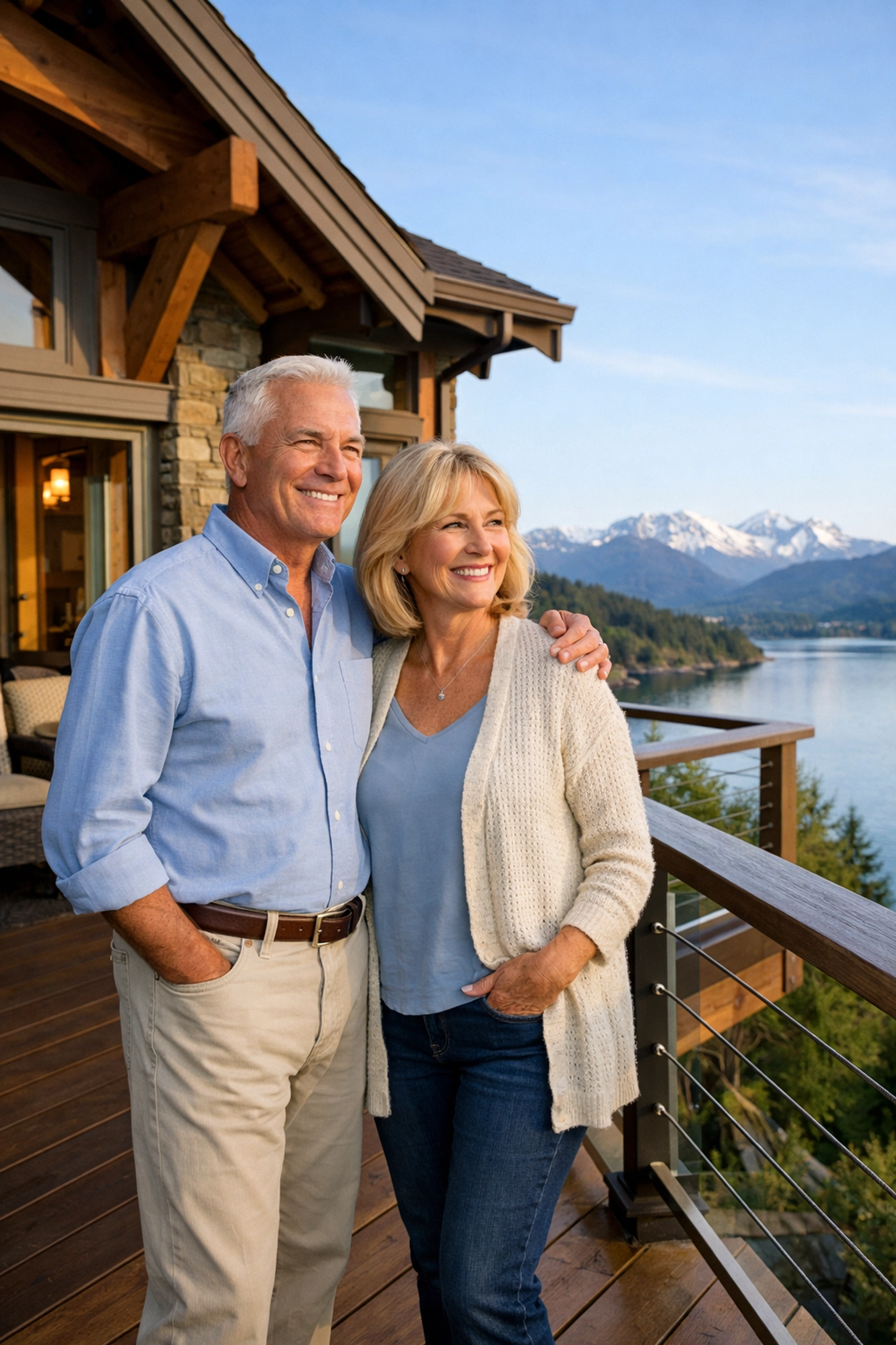 Senior couple enjoying retirement at their Northwest home with jumbo reverse mortgage