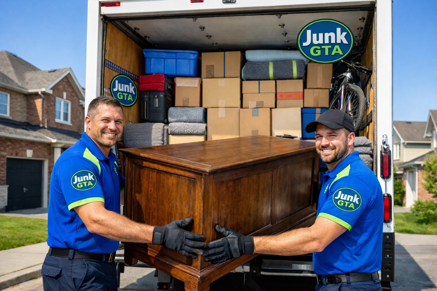 Professional Junk Removal vs DIY Innisfil: The Final Verdict Professional junk removal Innisfil team efficiently loading heavy furniture into a clean disposal truck.