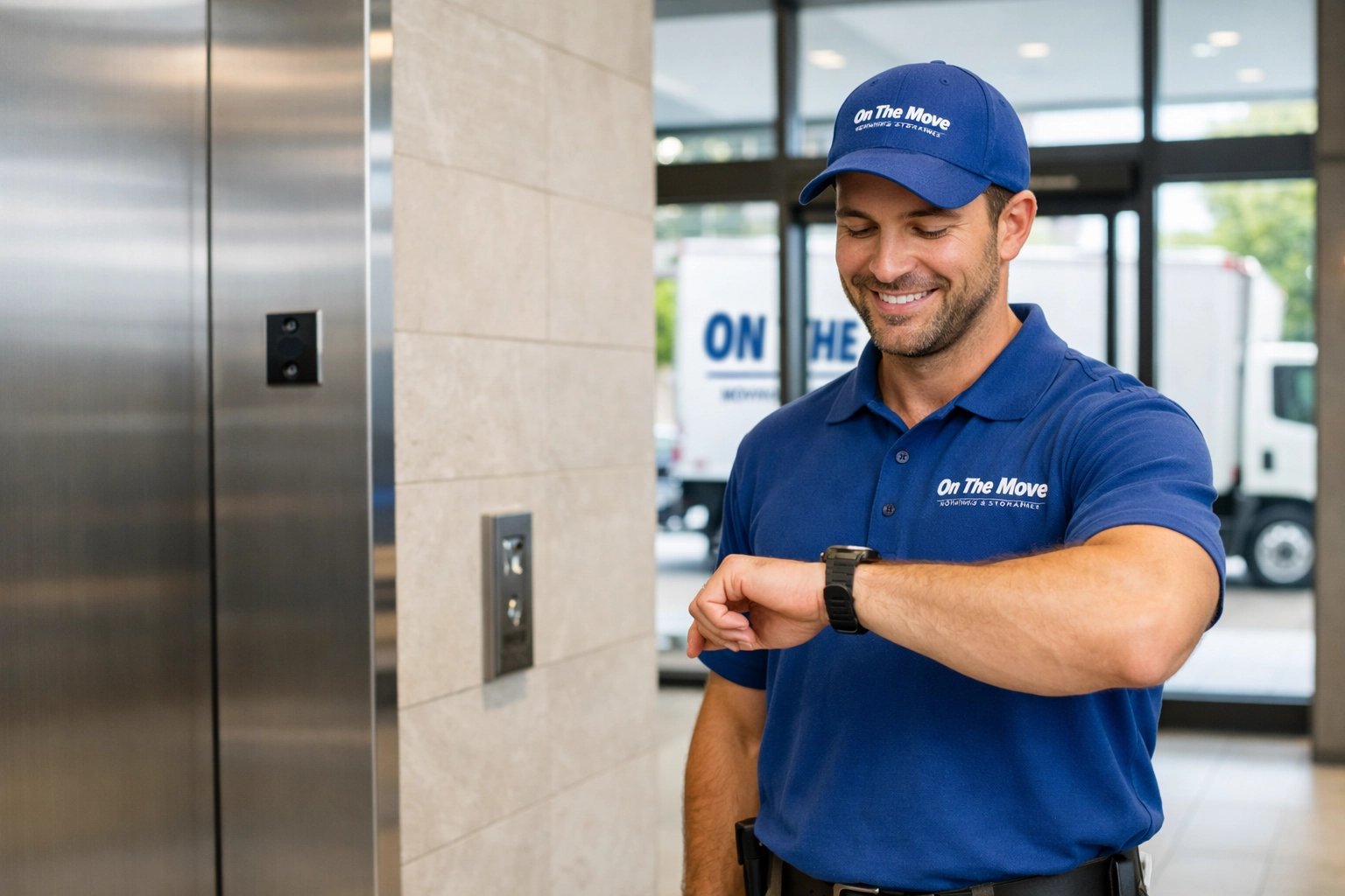 Professional apartment mover ready for a scheduled service elevator booking in a Durham Region condo.