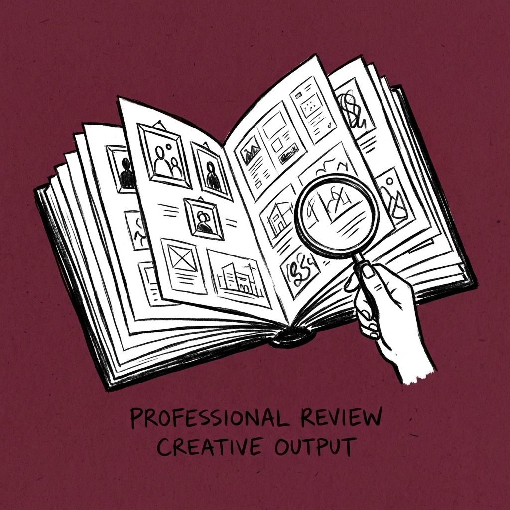 Open portfolio showcasing creative work, representing IncluHub's professional review process for verified badge eligibility.