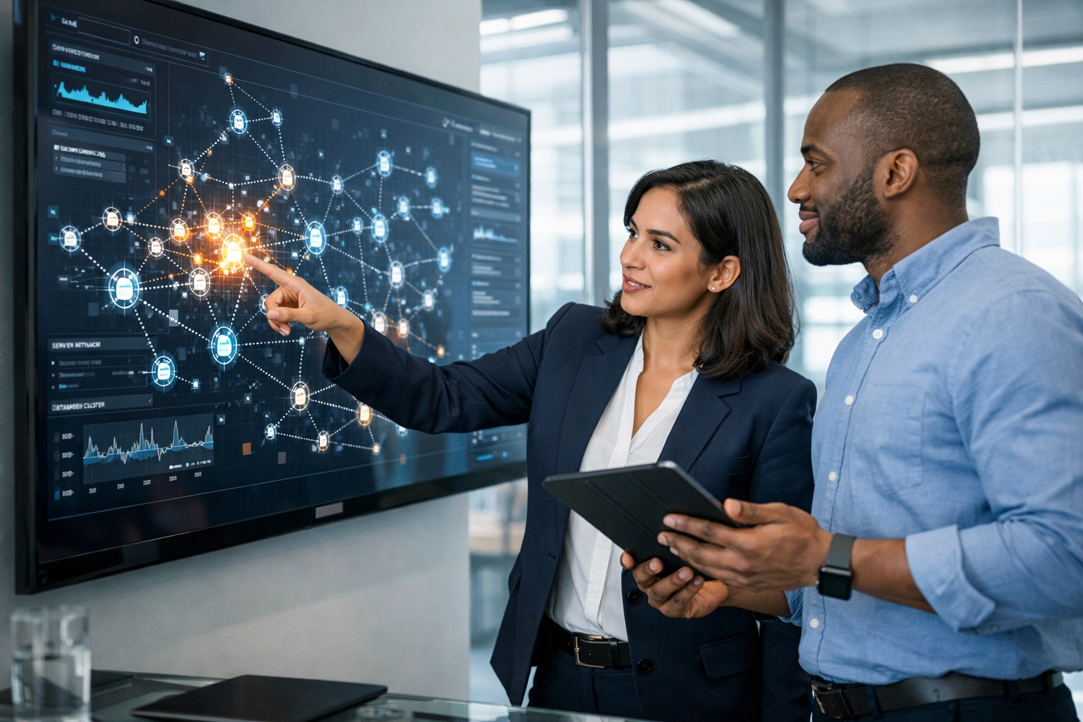 ServiceNow implementation partner experts analyzing ITOM network topology for DORA compliance visibility.