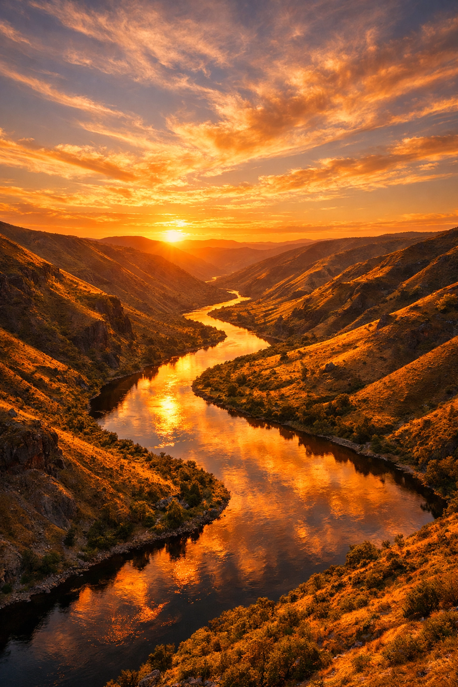 Golden hour river valley shot showing how proper lighting fixes common landscape photography mistakes.