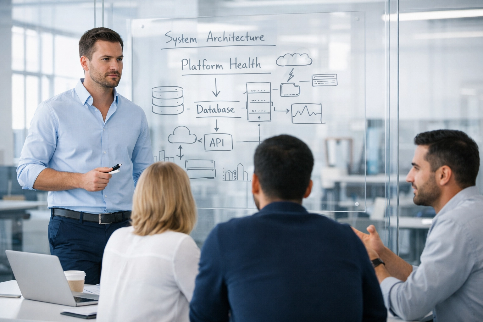 A ServiceNow implementation partner team analyzing platform health and optimization during a technical deep-dive.