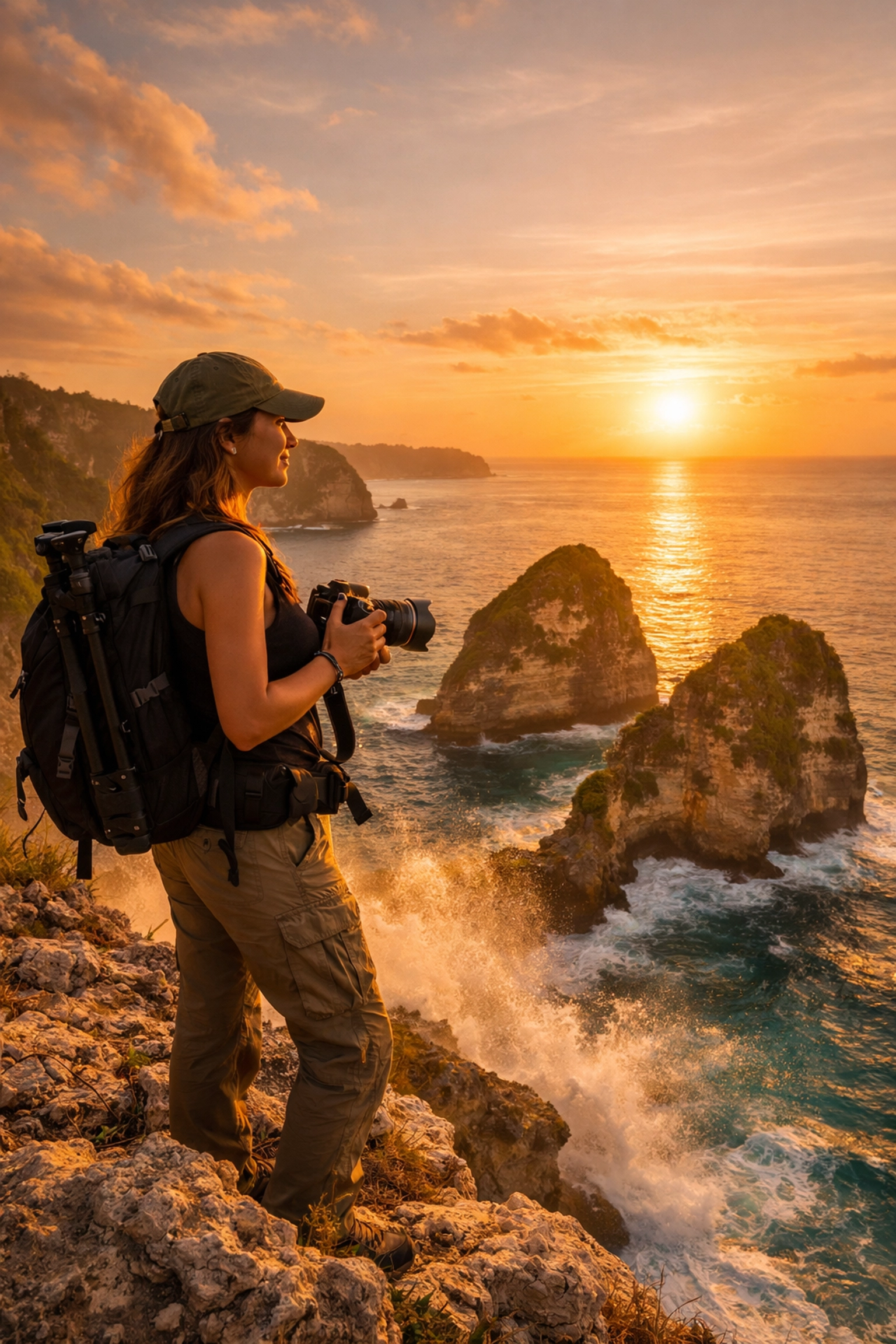 Professional travel photographer shooting a Bali sunset, illustrating success as a global photographer.