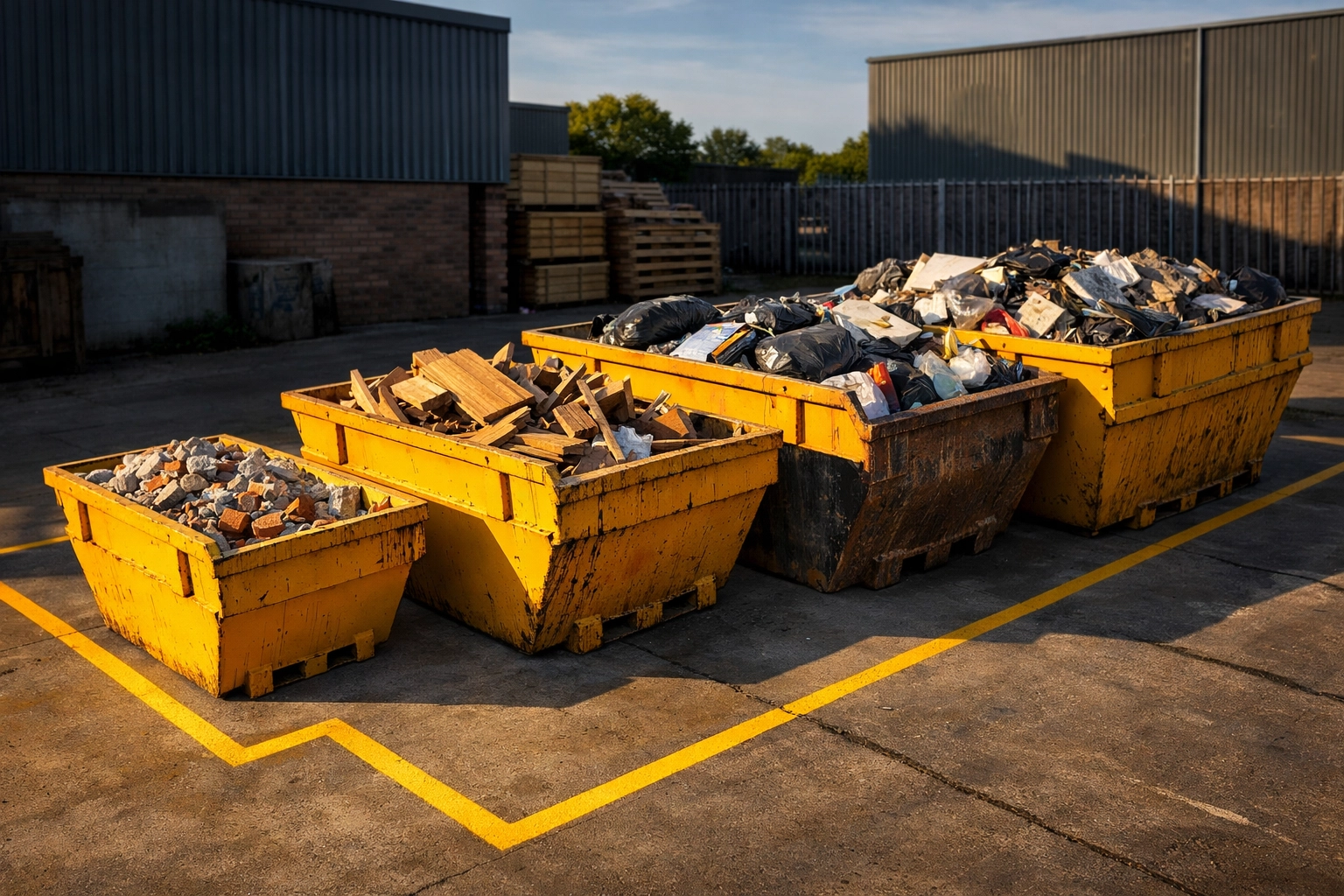 Different sized skip bins from mini to large showing skip hire options for Liverpool projects
