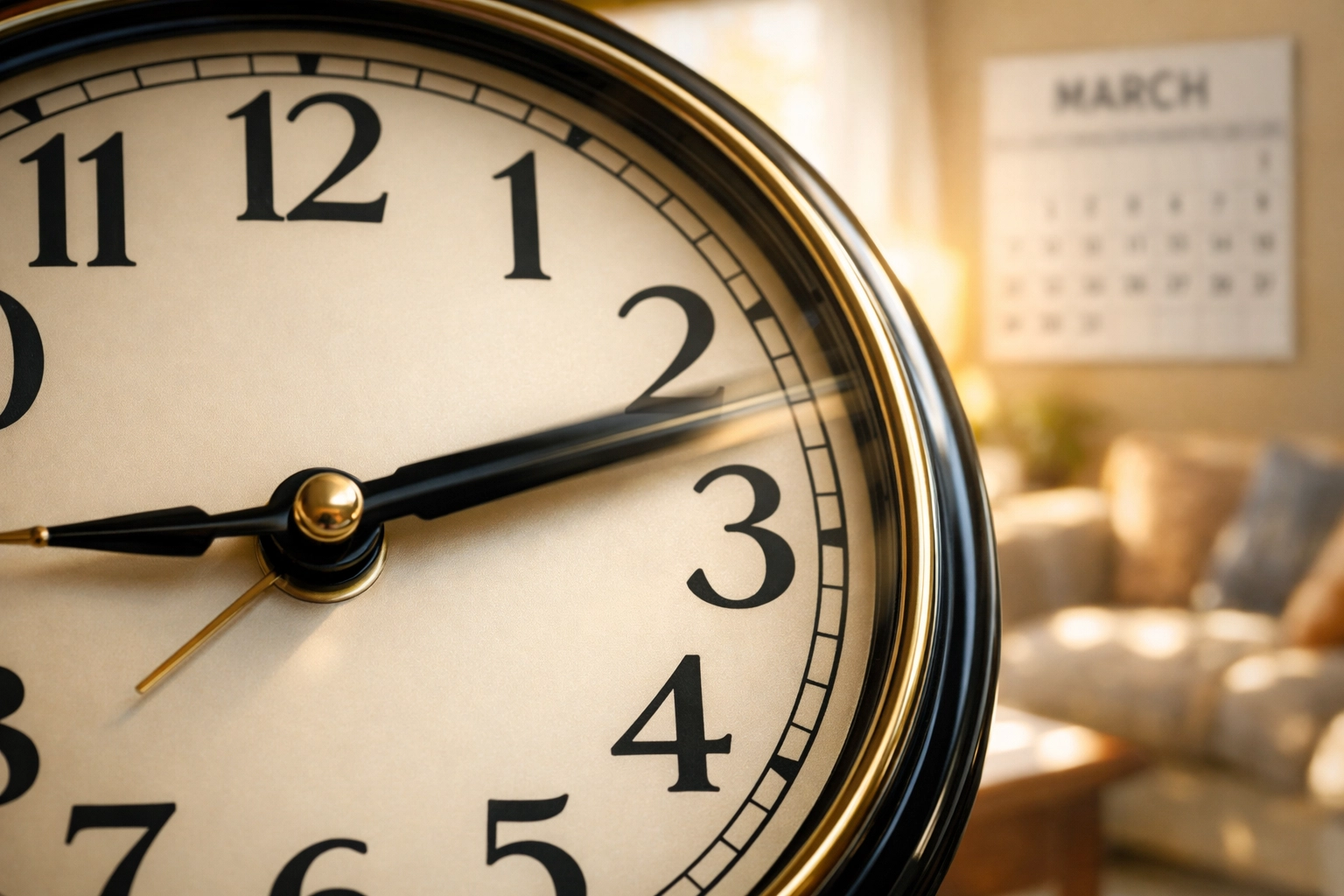 Analog clock moving forward signifying the Terre Haute Daylight Saving Time shift in March.