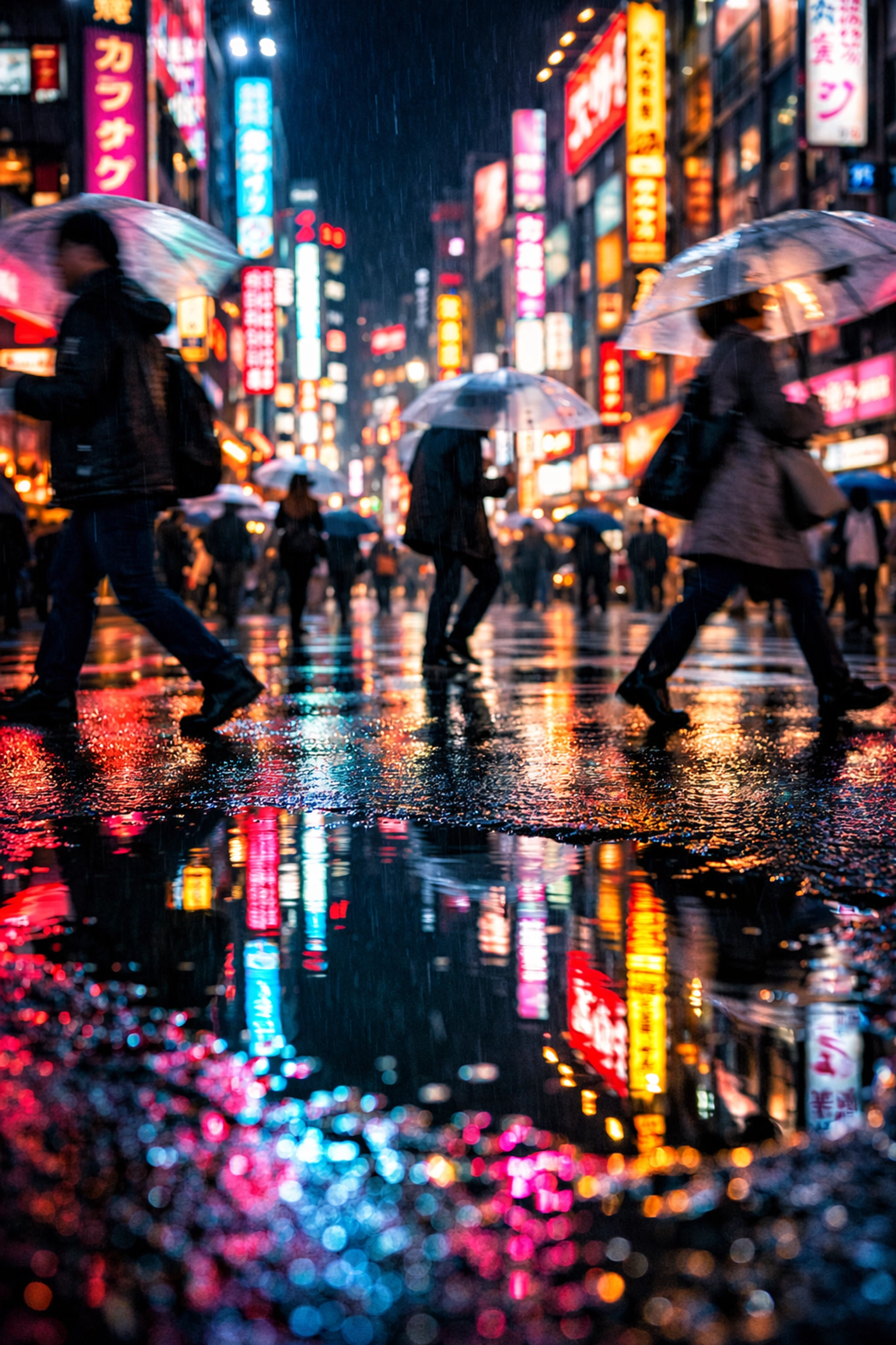 Lens Around the World: Your Essential 50-Spot Photography Handbook 3 Cinematic street photography of Shinjuku, Tokyo, featuring neon light reflections on a rainy night.