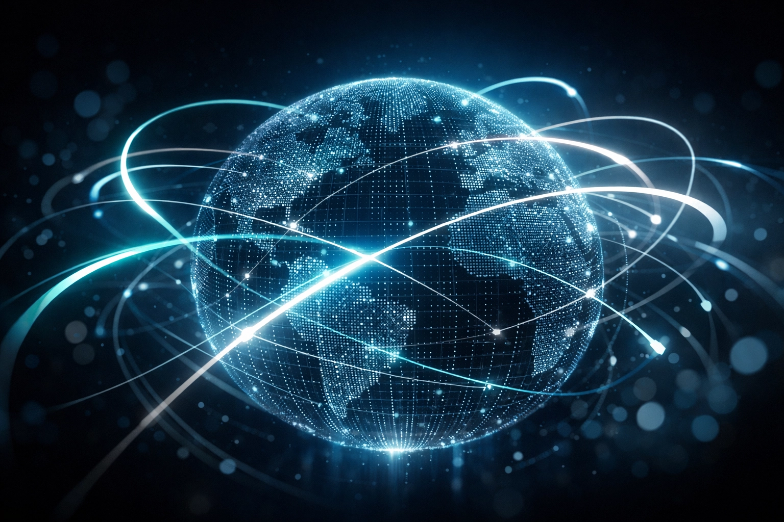 Glowing global grid illustrating international merchant acquiring and cross-border payment networks.
