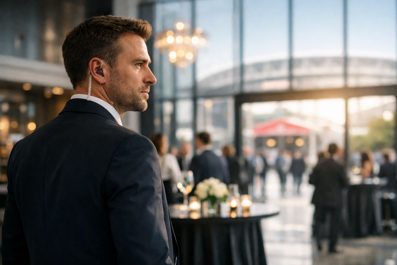 Professional event coordinator managing Super Bowl corporate logistics and security for executive guests.