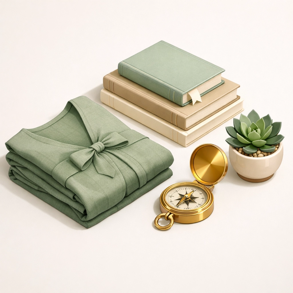 Maternity items and a compass symbolizing the comprehensive benefits and financial support for surrogates in Maine.