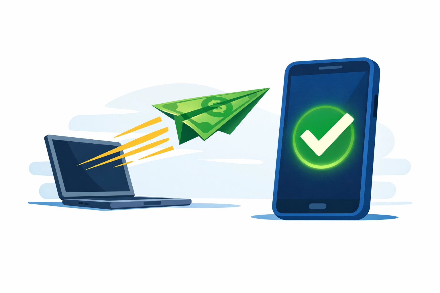 Fast digital refund illustration showing money flying to a smartphone for a maximized tax refund.