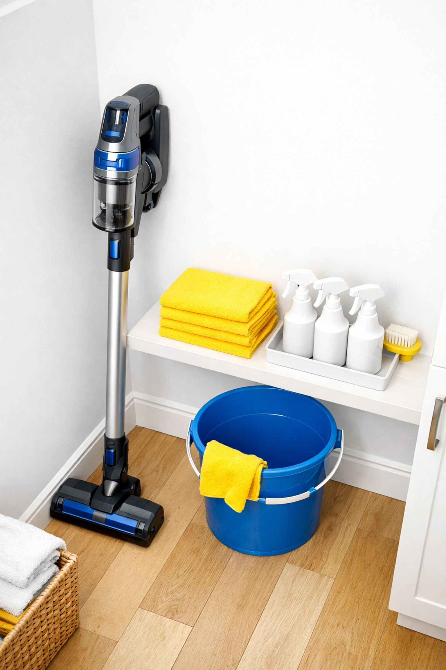 Professional vacuum and cleaning supplies organized for a deep house cleaning in Lunenburg.