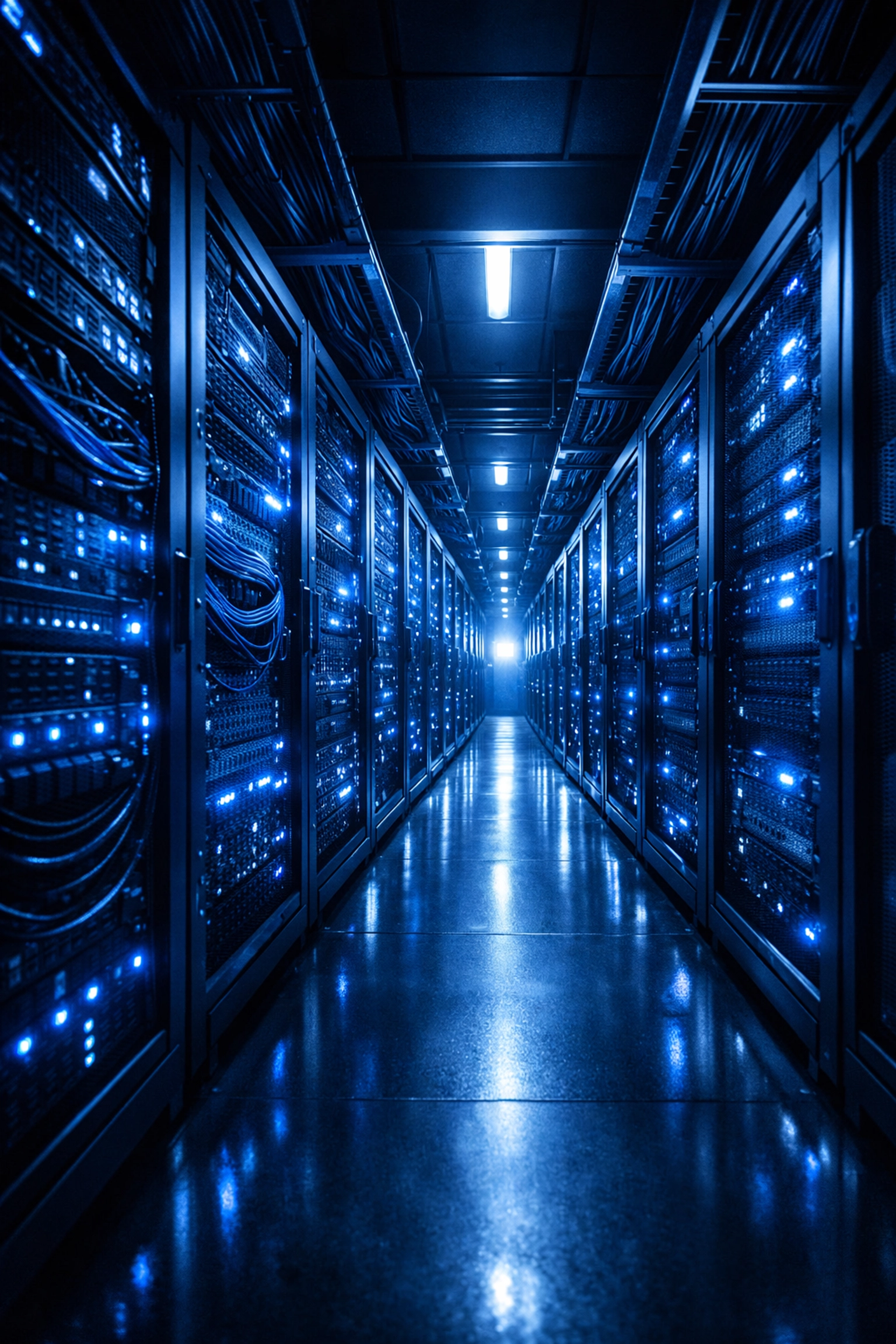 Secure data center server room with cloud infrastructure for reliable business phone systems