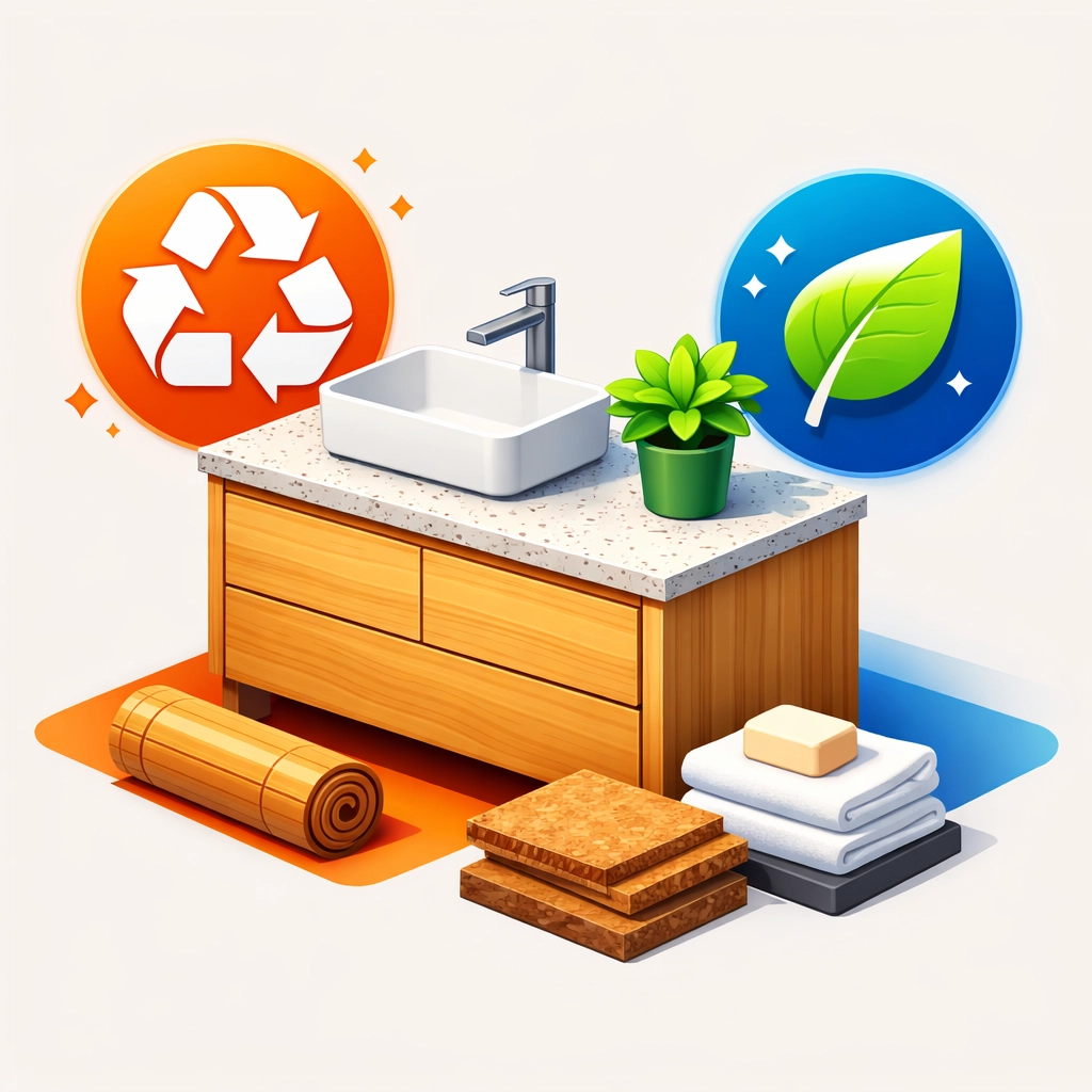 Eco-friendly bathroom design featuring sustainable bamboo and recycled stone materials for Surrey homeowners.