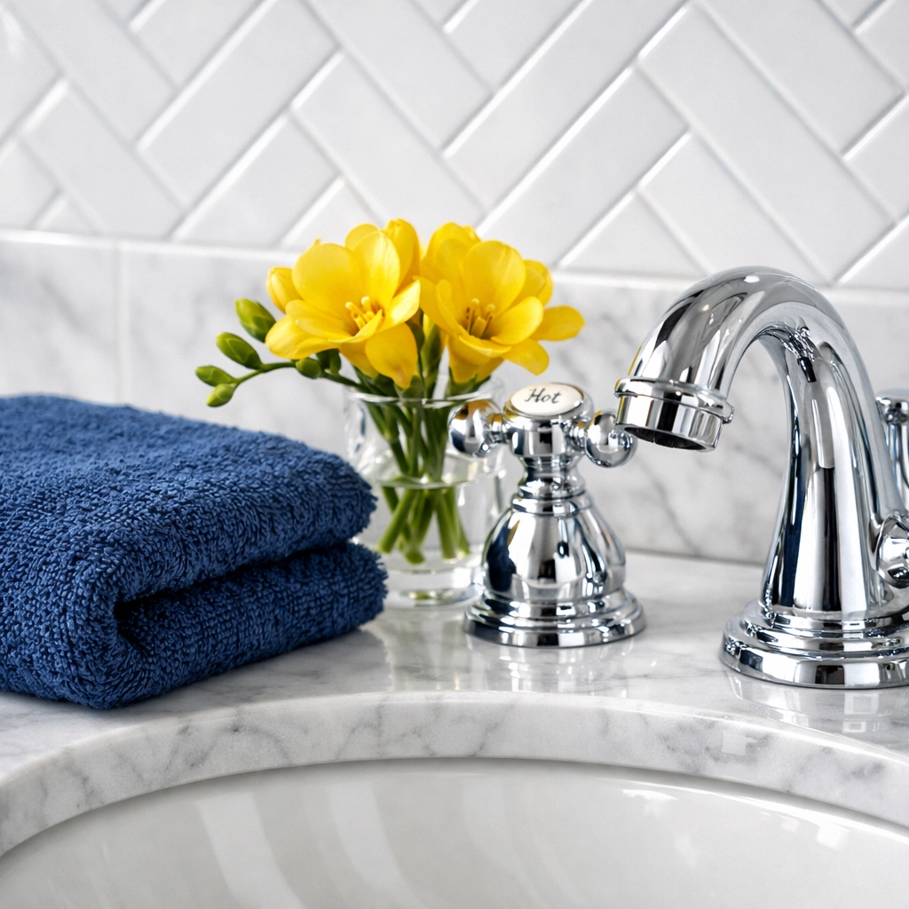 A deep professional house cleaning Burlington MA session focusing on a spotless and sanitized bathroom.