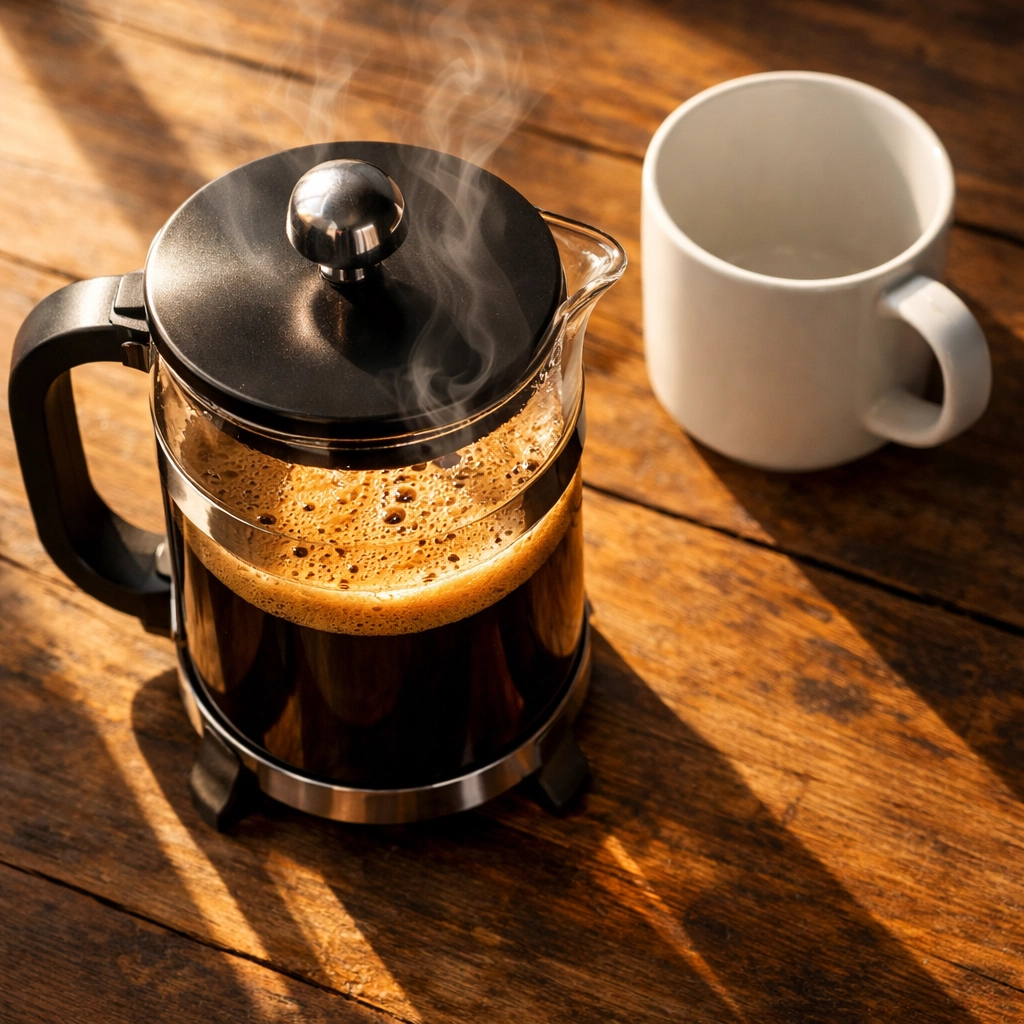 French press coffee maker brewing café-quality coffee at home for under 50 cents per cup